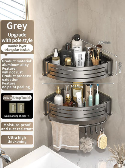 No Need To Drill Wall for Installation Aluminum Bathroom Shelf Shelves Shampoo Rack Storage Holder Kitchen Organizer Wall Rack