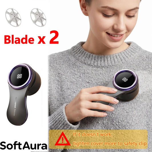 SoftAura 2-Blades Electric Lint Remover Fabric Shaver LCD Display USB Rechargeable Clothes Fuzz Remover for Home
