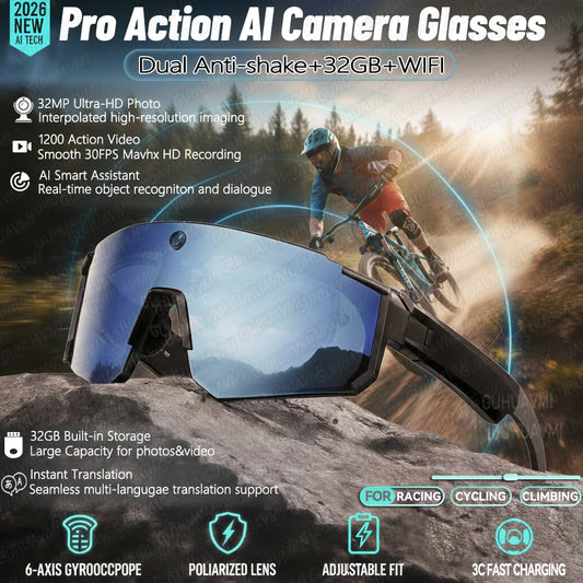 2026 New AI smart shooting&recording glasses with 800W camera, HD anti-shake bicycle riding shooting artifact, windproof goggles