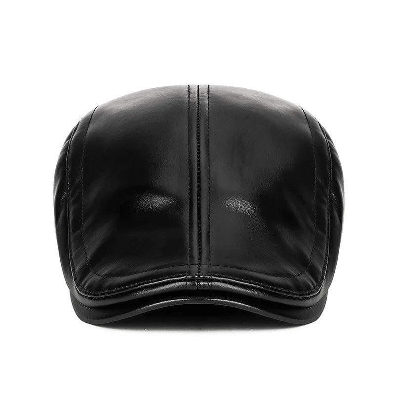 Winter Cold-Proof & Warm PU Forward Cap, Outdoor Fleece-Lined Windproof Men's Ear-Flap Adjustable Duckbill Cap