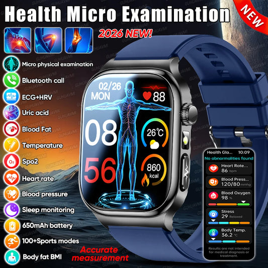 2025 New AI Human Health diagnosis ECG+HRV Smart Watch Blood Pressure Uric acid Blood lipid Bluetooth Call Smartwatch Men Women