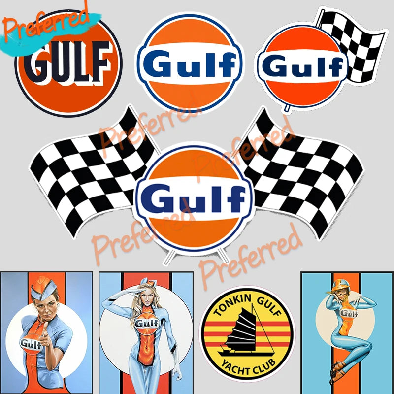 Gulf Gas Engine Oil Gulf with Flag Vinyl Decal Sticker Waterproof Tonkin Gulf Yacht Club Sticker Decal Racing Pinup Art