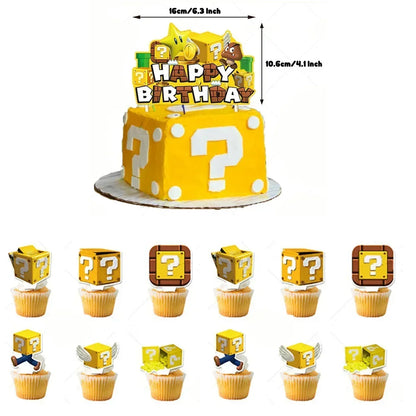 Mario Luigi Peach Princess Yoshi Toad Cake Insertion Cards Banner Spiral Tablecloth Mario Theme Birthday Party Carvinal Props