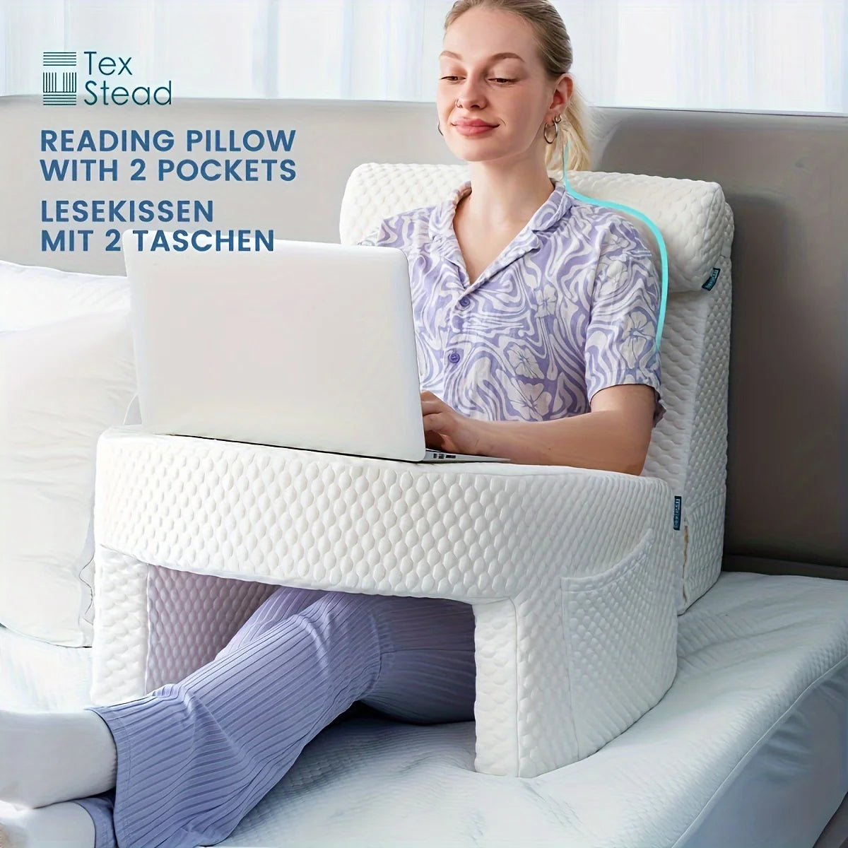 Reading Pillow for Gaming, Extra Large Arm Rest Pillow for Adult, Memory Foam Bed Rest Pillow for Reading, Working,with Rem，1 PC