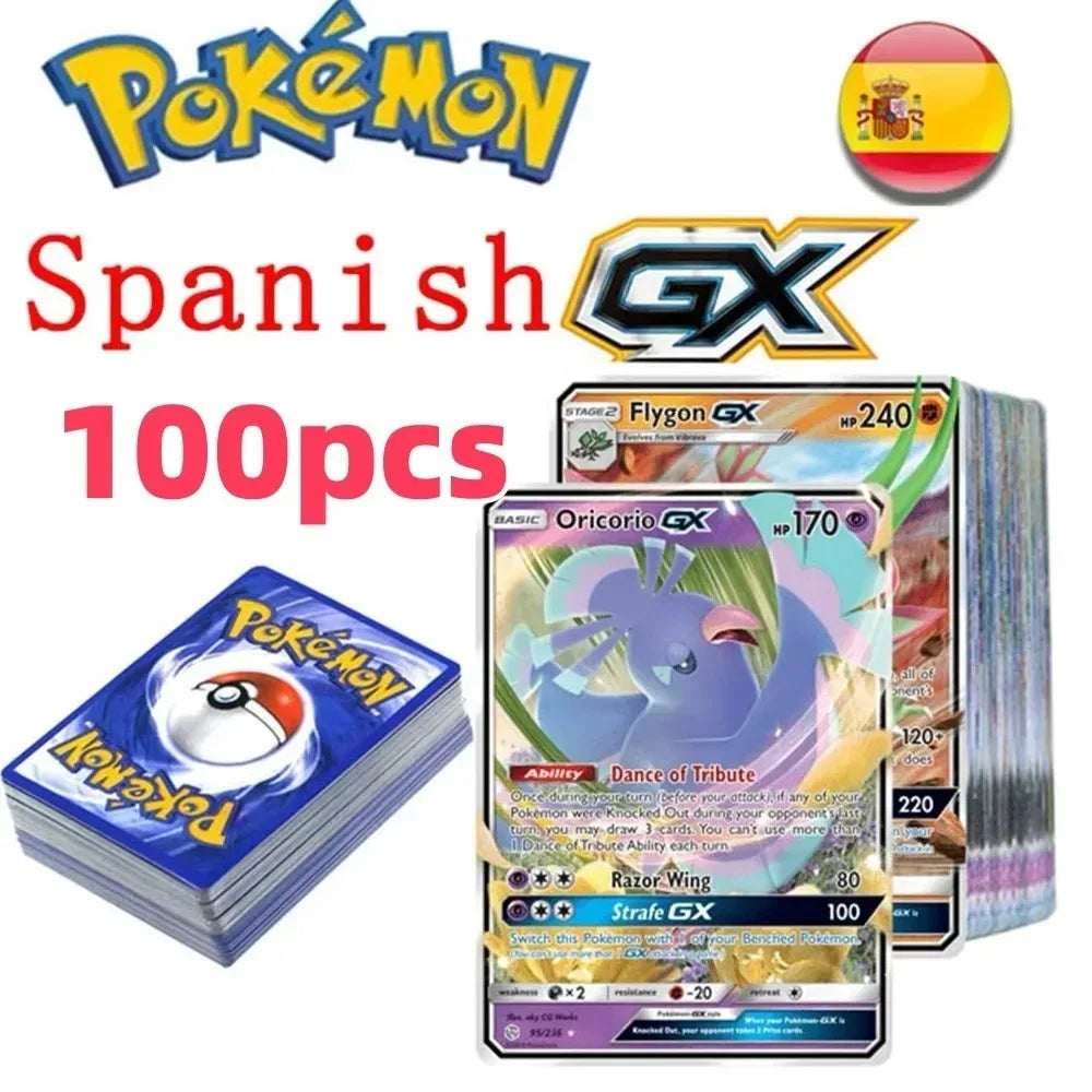 100Pcs Pokémon GX Vmax Rainbow Rare Trading Cards English French Spain Holographic Shiny Battle Game Cards Collectible Toy Gift·