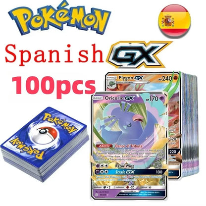 100Pcs Pokémon GX Vmax Rainbow Rare Trading Cards English French Spain Holographic Shiny Battle Game Cards Collectible Toy Gift·
