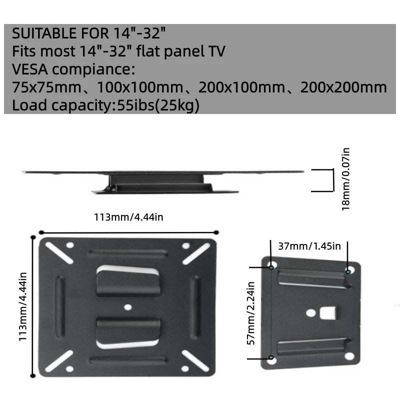 RP06 Universal TV Mount Monitor Holder Adjustable Low Profile Flat  for LCD LED Monitor 26-63inch TV Wall Mount Bracket