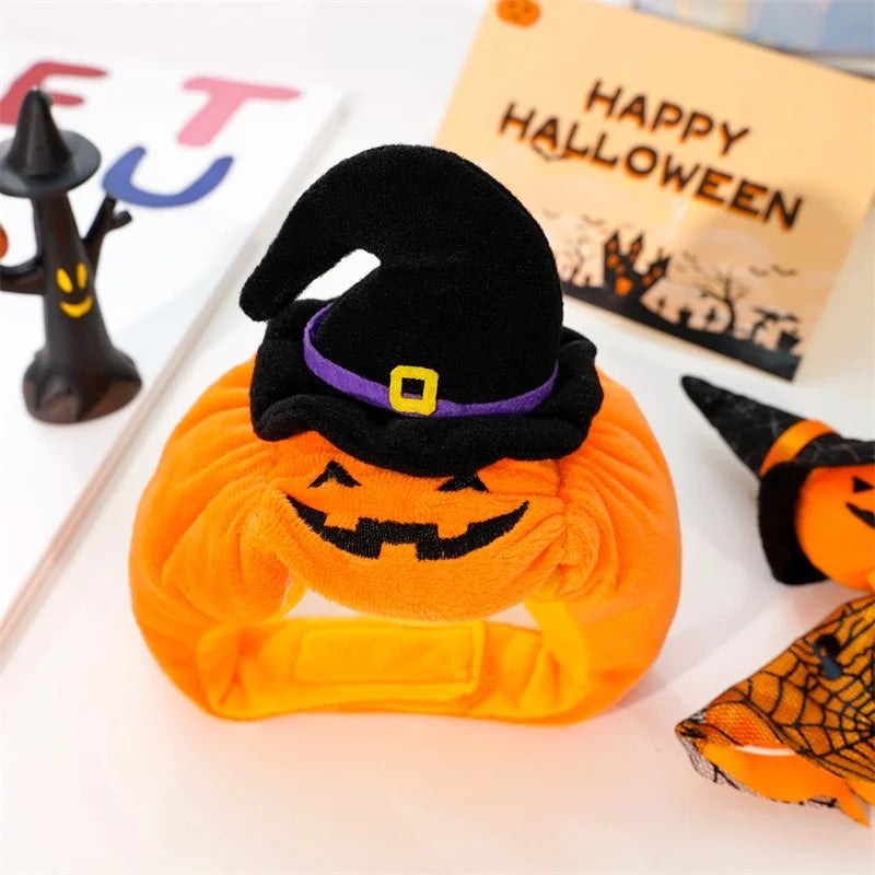 Halloween Pumpkin Plush Pet Hat - Cute Cat Dog Woven Warm Headdress for Kitten Puppy Cosplay Costume Accessory