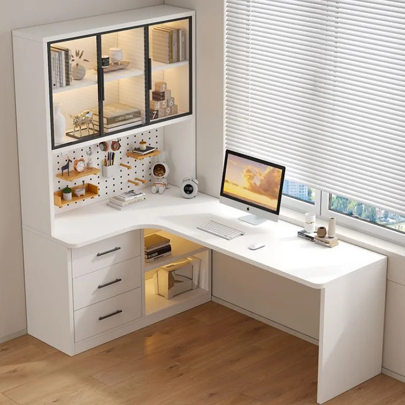 L Shaped Bookcase Integrated Computer Desk Corner Student Bedroom Home Simple Office Writing Desktop E-sports Computer Table