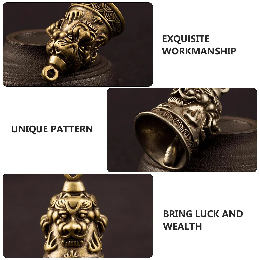 2pcs Retro Crafts Brass Bell Ornaments Lion Head Pendants for Keychain