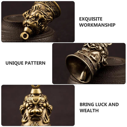2pcs Retro Crafts Brass Bell Ornaments Lion Head Pendants for Keychain