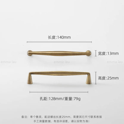 Light Luxury Brass Furniture Handles Retro Long Strip Cabinet Handles Round Door Drawer Knobs Kitchen Wardrobe Cupboard Pulls
