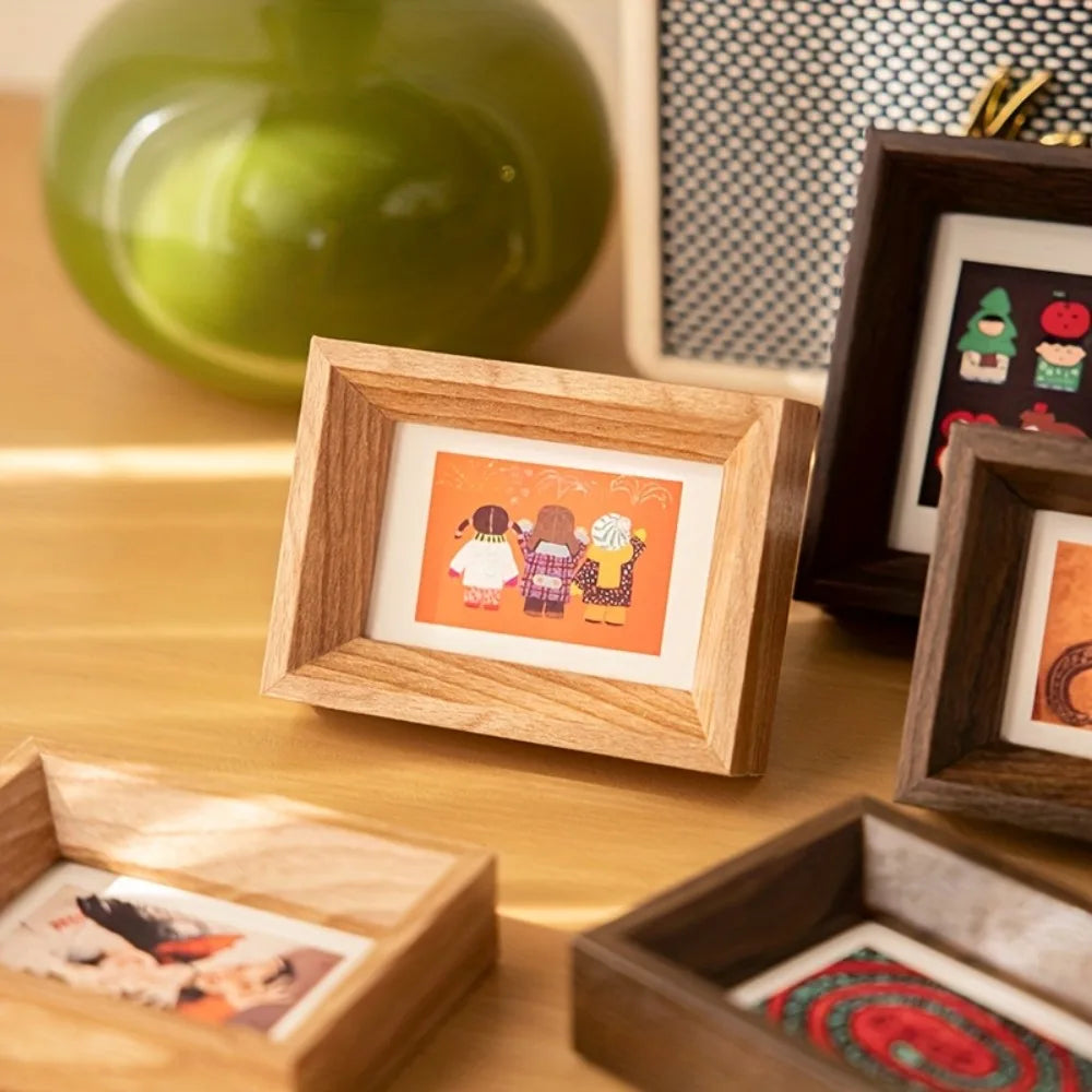 Mini Wooden Photo Frame 3 Inch Polaroid Picture Display Stand Small Card Collectible Frames Tabletop Desk Ornament for Family