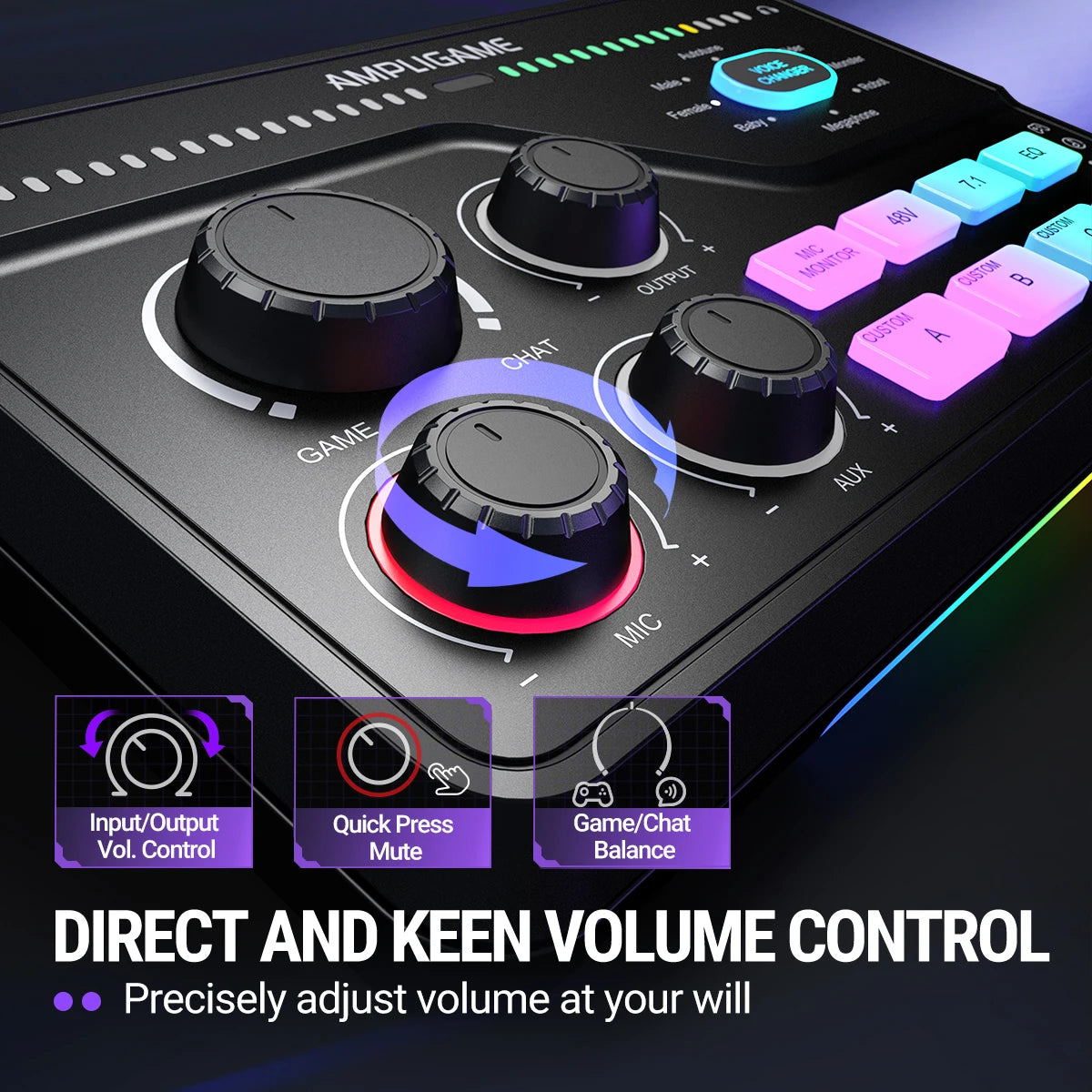 FIFINE SC8 Audio Mixer with RGB Lighting & Voice Changer, XLR Mic Preamp, 3 EQ Modes, Plug & Play for Gaming/Streaming/Podcast