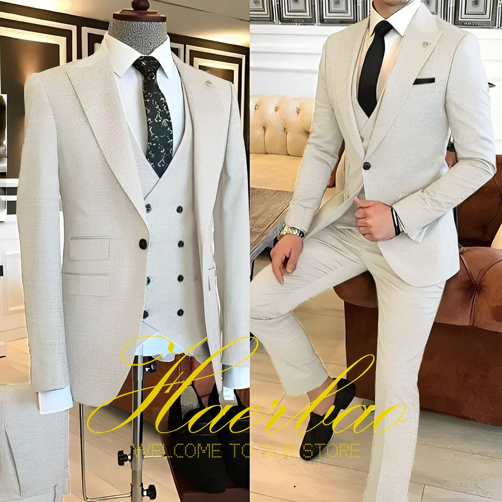 Navy Blue Men's Suit Business Workwear Formal Party Tuxedo Groom Wedding (Jacket Vest Pants) 3-piece Set 2023 Customized