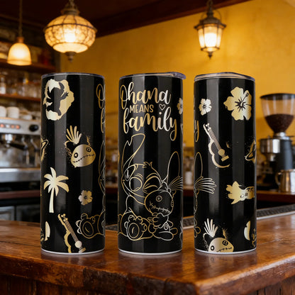 1pc 20oz Disney Black Gold Stitch Stainless Steel Tumbler Thermal Cup with Lid & Straw for Travel Office & Outdoor & Gift