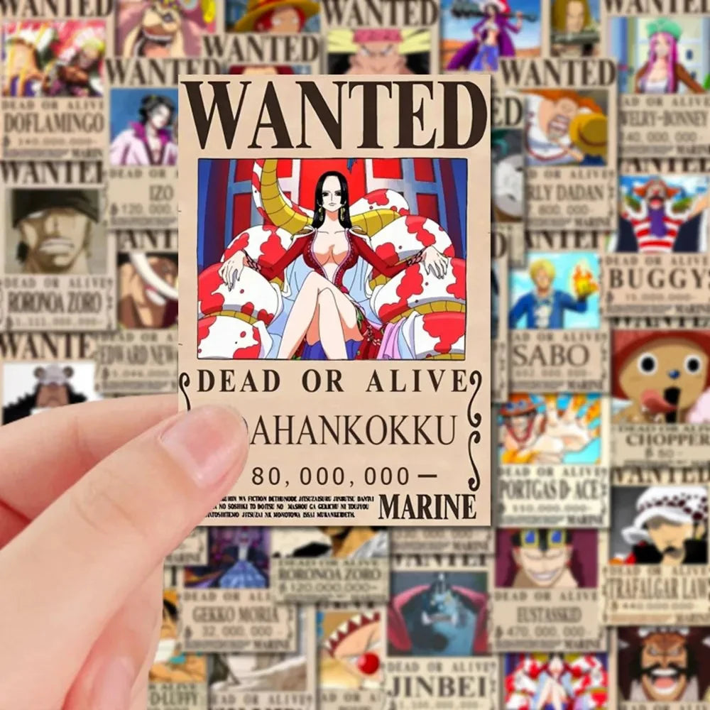 10/30/56pcs Anime One Piece Wanted Posters Stickers Cartoon Decals Cool Laptop Decoration Wall Waterproof Sticker for Kids Toys