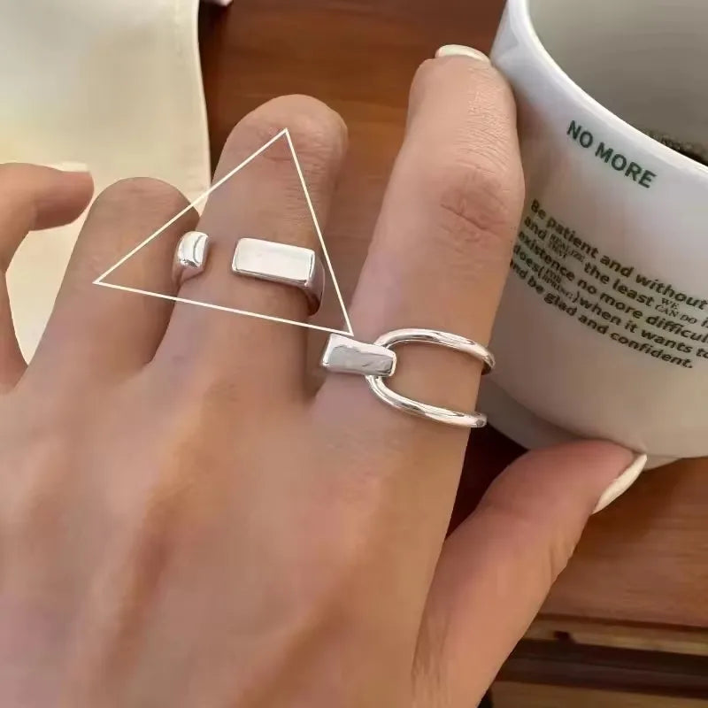 PANJBJ 925 Sterling Silver Geometry Crystal Ring For Women Ellipse Exaggerated Punk Water Drop Open Jewelry Gift Dropshipping