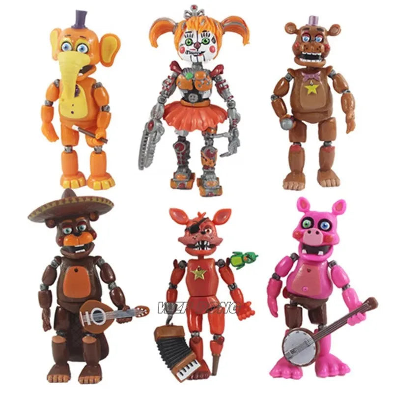 6Pcs/set Midnight Bear Toys Fazbears Pizzeria Simulator Ver Chica Lighte Movable Joints Figurine Toys