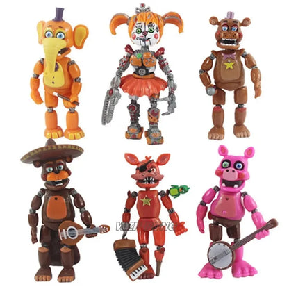 6Pcs/set Midnight Bear Toys Fazbears Pizzeria Simulator Ver Chica Lighte Movable Joints Figurine Toys