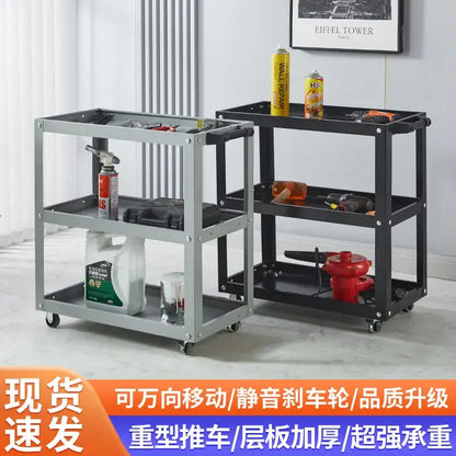 Auto Repair 3-Layer Tool Cart with Drawers Multi-Function Workshop Portable Mobile Parts Storage Cart