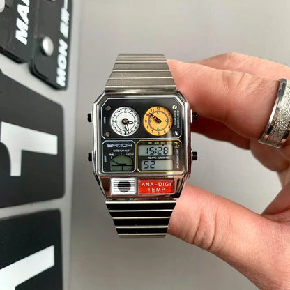 Ultra-thin Steel Alarm Electronic Multifunctional Retro Display Square quartz Watches Men's Outdoor Sports Clock Dual AAA Watch