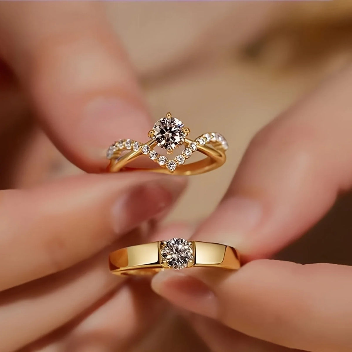 Adjustable Open Wedding Ring Set for Couples Elegant 2 Piece Shining Engagement Ring Ideal for Daily Wear and Celebrations