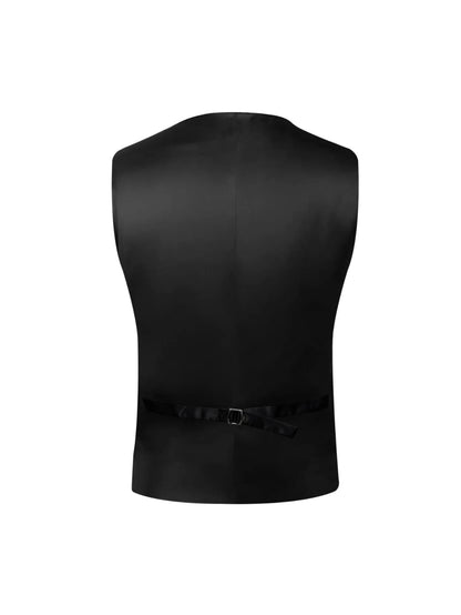Formal Men V-Neck Waistcoat 4-in-1 Set Vest Tie Pocket Square Cufflinks Wedding Dress Accessory