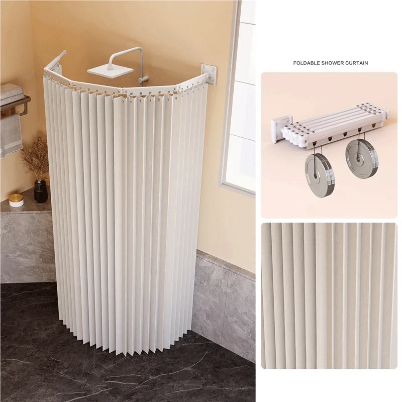 Foldable Shower Curtain Rod Set Invisible Bathroom Partition Waterproof High-End Dry Wet Separation Eye Protection Included