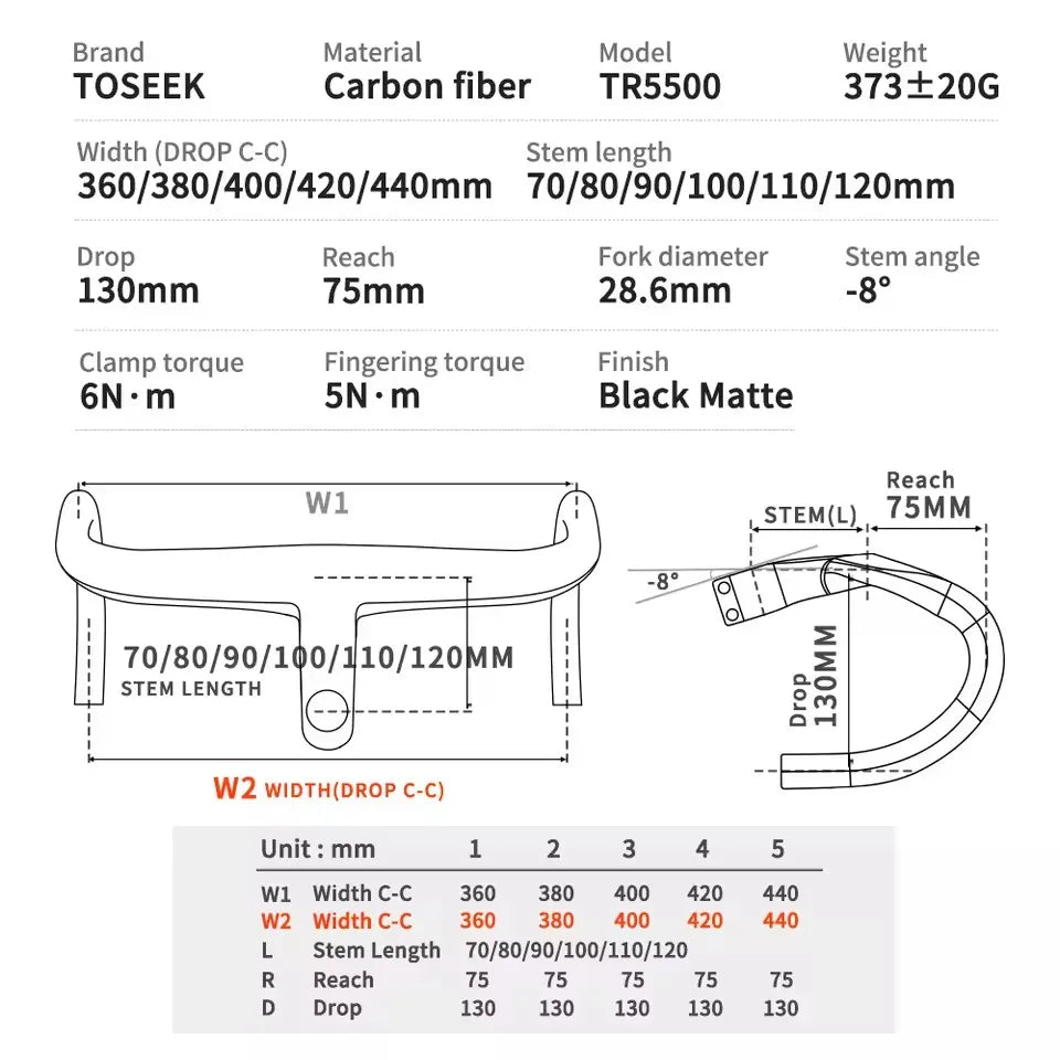 TOSEEK TR5500 T800 Carbon Bicycle Handlebar Road Bike Integrated Handlebar Di2 With Computer Holder Internal Cable Routing