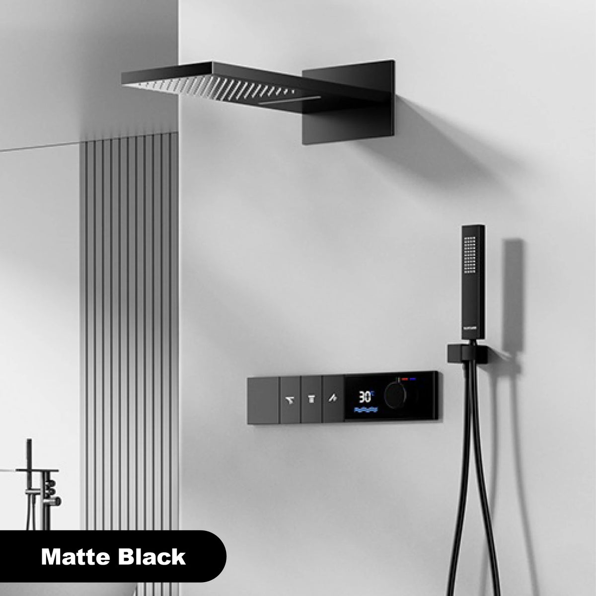 Gunmetal Luxury Brass Built-in Thermostatic Shower System With LED Display Rain&Handheld Wall- Mounted For Bathroom Hot/Cold Tap