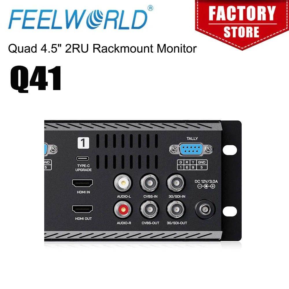 FEELWORLD Q41 Quad 4.5' 2RU Rackmount Monitor 3G-SDI 4KHDMI AV Input and Output 1280x720 Pixels