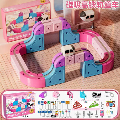 Snap-Together DIY Magnetic Electric Train Anti Gravity Track Set Magnetic Building Blocks Toy For Children Girls Birthday Gift