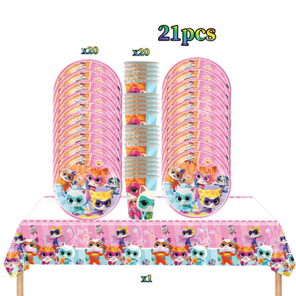 Superkittie Birthday Party Decoration Tableware Tablecloth Plate Cup Napkin Balloon Cake Decor superkitties Party Favors Supply