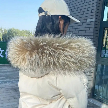 Raccoon Fur Collars For Jacket Women's Real Fur Collar Warm Natural Fur Hoodie Decor Winter Parkas Coat Jacket Furry Hood Trims
