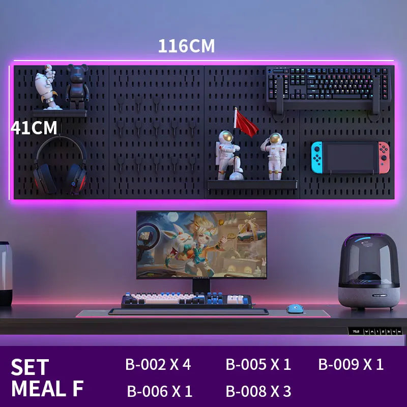 No-Drill Gaming Room Pegboard, Wall Organizer for Controller, Headphone & Keyboard Stand, Multi-Functional Display Storage Rack