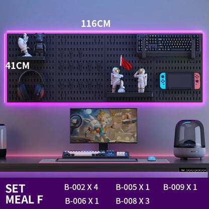 No-Drill Gaming Room Pegboard, Wall Organizer for Controller, Headphone & Keyboard Stand, Multi-Functional Display Storage Rack