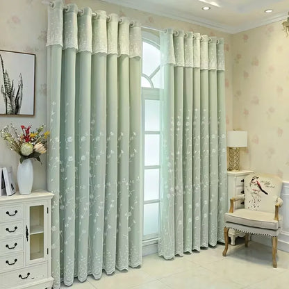 1pc European Luxury Double Layer Blackout Curtain,Top Eyelet for Easy Hanging,Floral Pattern for Living Room Bedroom Decor