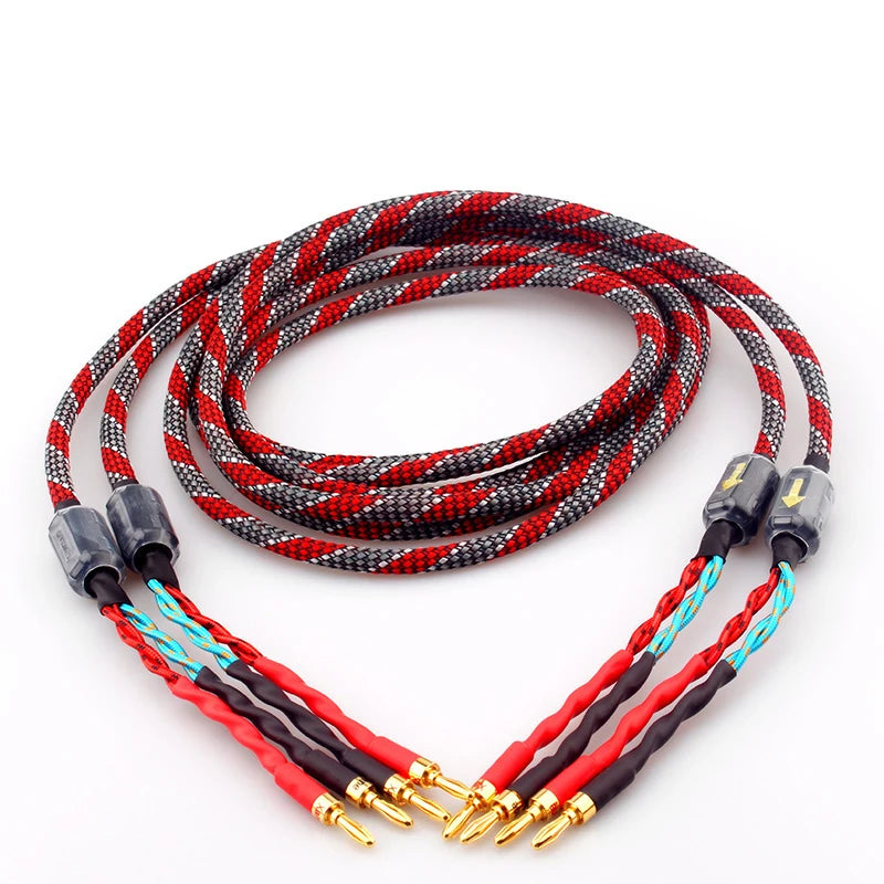 OFC Gold Plated Speaker Cable 1 Pair Banana Spade Plug 1m-5m HiFi Audiophile Braided Loudspeaker Wire for Home Theater Amplifier
