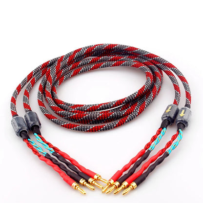 OFC Gold Plated Speaker Cable 1 Pair Banana Spade Plug 1m-5m HiFi Audiophile Braided Loudspeaker Wire for Home Theater Amplifier