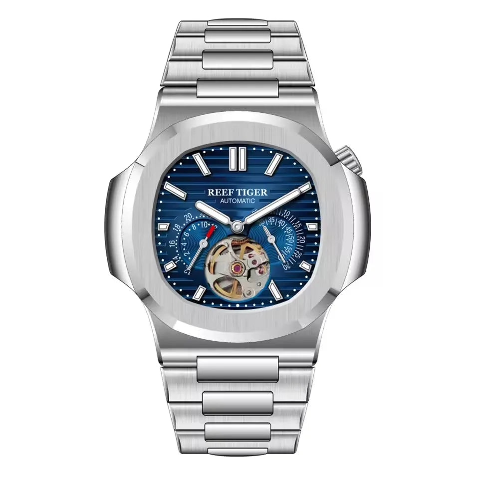 OBLVLO Men Automatic Watch Luxury 44mm Mechanical Wristwatch 50m Waterproof Sapphire Luminous Skeleton Dial 24 Hours