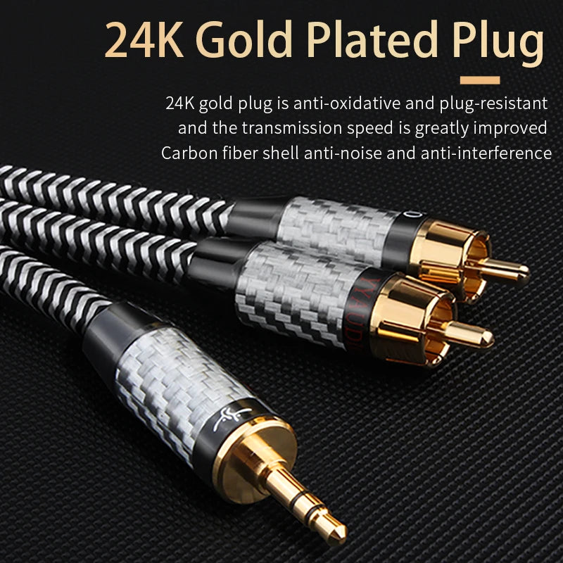 HIFI 3.5 mm to 2Rca Audio Cable 7N OCC Silver Plated RCA Cable AUX RCA Jack 3.5 Y Splitter Cable For Phone Computer to Amplifier