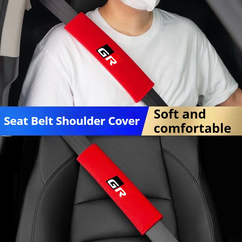 2Pcs Car Seat Belt Cover Suede Fluff Breathable Protection Pad For GR Sport Gazoo Racing RAV4 C-HR RZ Yaris Mark x Prado