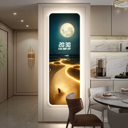Wave painting, living room clock, moon digital display, intelligent electronic clock, entrance decoration, painted lights