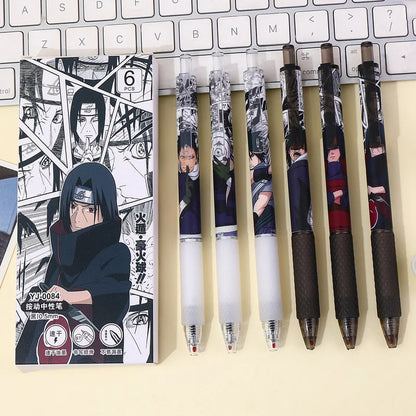 6pcs Anime Naruto Action Figure Manga Gel Pen Set Cartoon Uchiba Clan Sasuke Figures Printing Writing Ballpoint Pen Toys Gifts