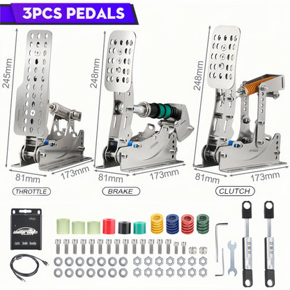 SimRuito Sim Racing LoadCell Pedals 3mm Stainless Steel Racing Simulator Cockpit Pedals for PC Game Gear Pedal for Wheel