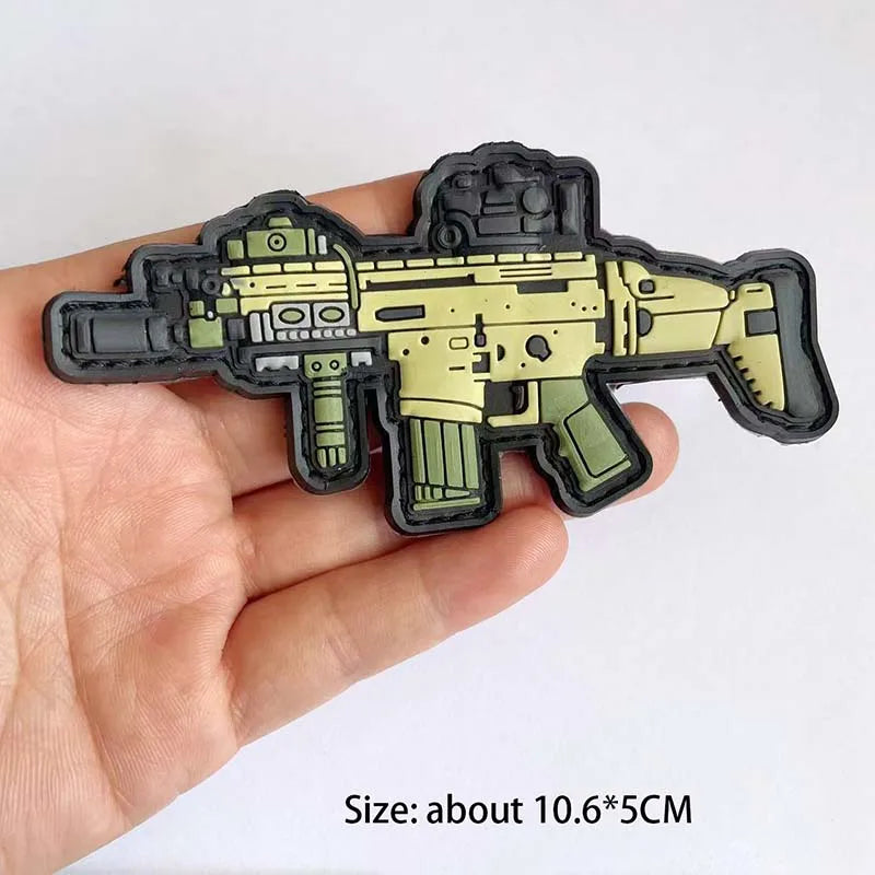 3D PVC Rubber Morale Patches Mini Pistol, Rifle Army Badge Stickers, Military Tactical Patch With Hook For Backpack