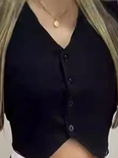 Women's Sexy Black 2 Piece Sets Fashion Hot Girls Wear Contrasting Color V-neck Waistcoat  Wide-leg Trousers Casual Suits Women