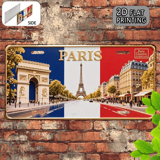 Printing, , Paris Vintage Metal Aluminum Sign License Plate, decorative sign (), French Culture Gift, Landmark Architecture So