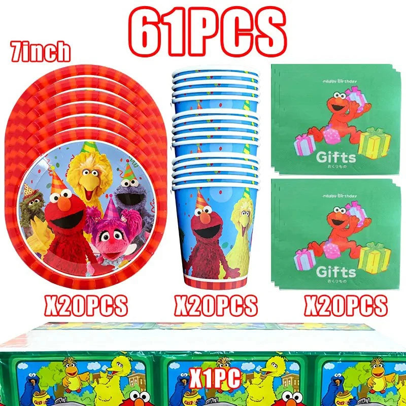 Birthday Party Decoration Set Supplies Cartoon Sesame Streets Birthday Party Supplies Tableware Balloon Cake Topper Banner Plate